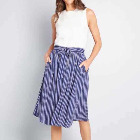 NWT ModCloth Stir Things Up Blue Striped Midi Skirt - Picture 1 of 10